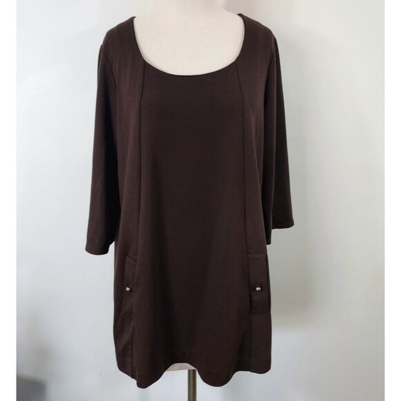 Avenue Ponte Collection Flowy Tunic Top Shirt Womens Size 18 20 Stretch Brown - Picture 2 of 12
